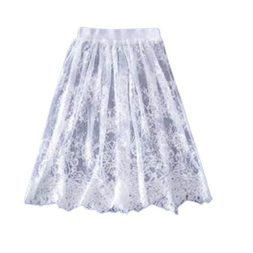 Sofelo Women Floral Lace Sheer Hollow Bottoming Skirt Embroidered