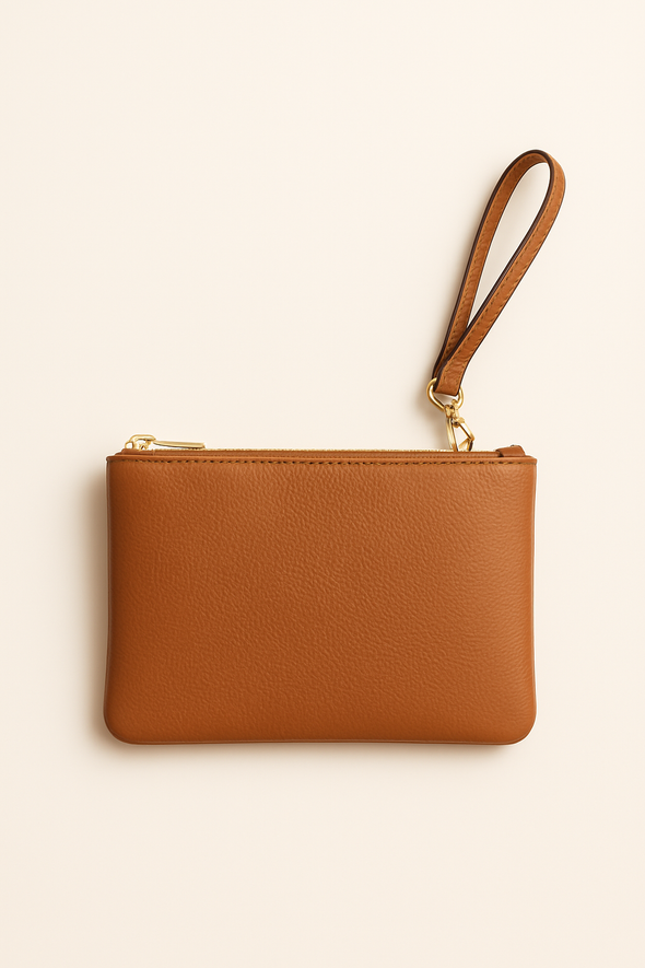 Leather Wristlet Pouch with Detachable Strap