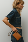 Leather Wristlet Pouch with Detachable Strap