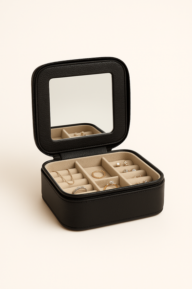 Travel Leather Jewelry Case with Mirror