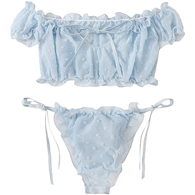 Sofelo Off Shoulder Lace Up Two-Piece Beach Swimsuits
