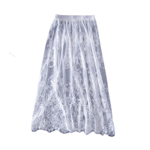 Sofelo Women Floral Lace Sheer Hollow Bottoming Skirt Embroidered